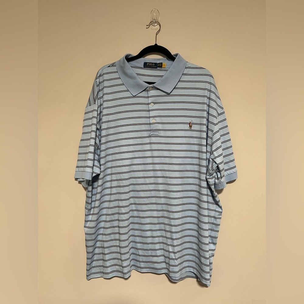 Polo Ralph Lauren Pima Cotton Short Sleeve Blue Striped Knit Shirt Size 3XB